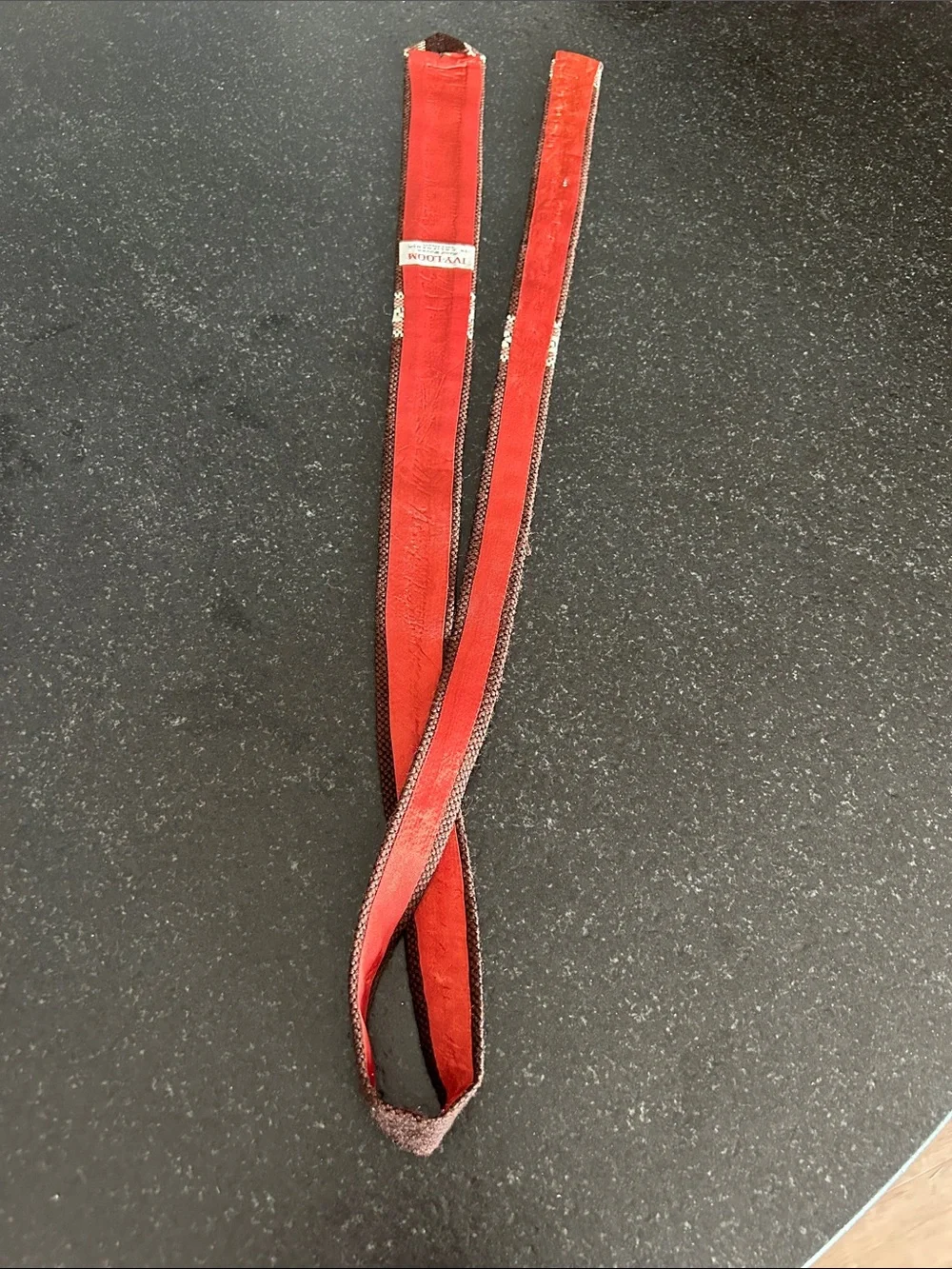 Ivy-Loom Hand-Woven Slim Tie in Brown with Red Lining